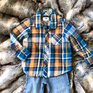 Old Navy Blue & Orange button-down kids flannel